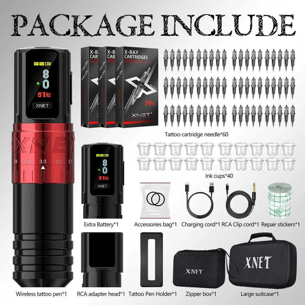 XNET Vipera Wireless Tattoo Machine Kit Adjustable Stroke 2.4-4.2mm OLED Display 60pcs Mixed Tattoo Cartridge for Tattoo Artists by Geo’s Online Store