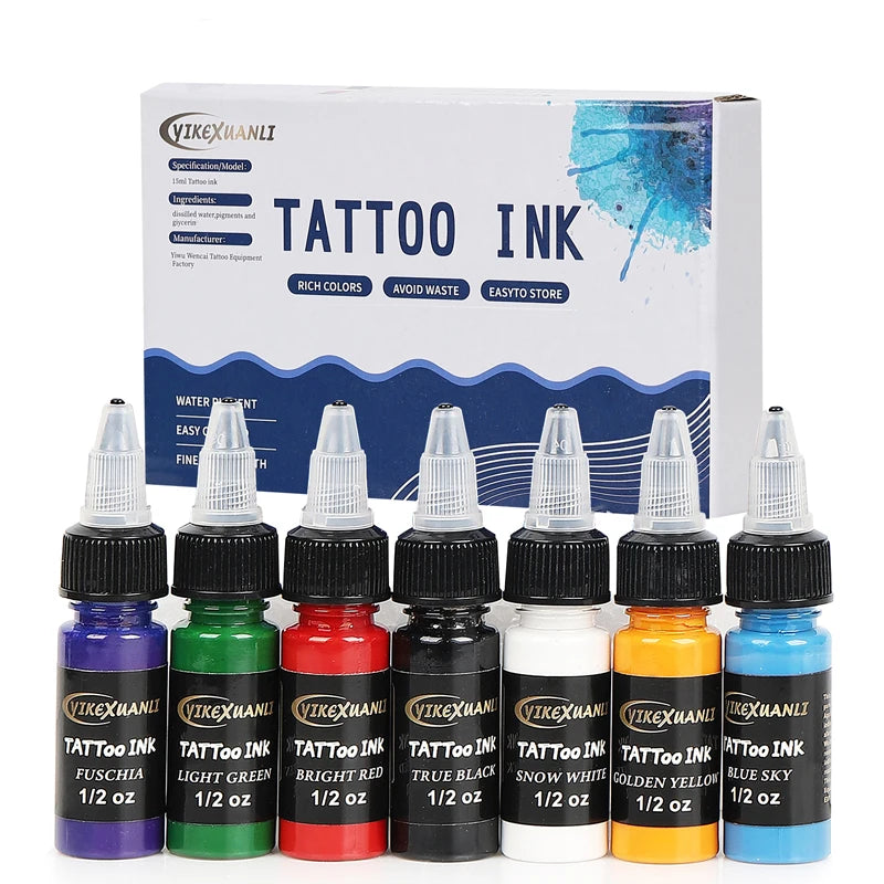 15ml 7colors Tattoo Ink Pigment with box Body Art Tattoo Kits Professional Beauty Paints Makeup Tattoo Supplies Semi-permanent by Geo’s Online Store