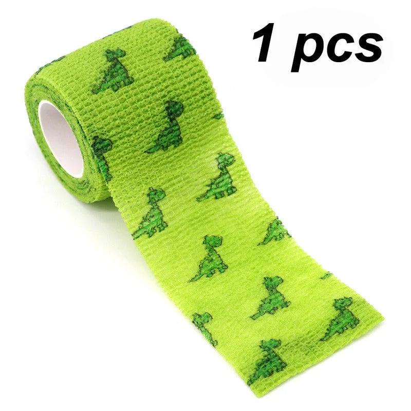 1/6/10 pcs Green Dinosaur Printed Self Adhesive Elastic Bandage 5cm Width Wrap Tape for DIY Tattooing First Aid Kit Pet Tape by Geo’s Online Store