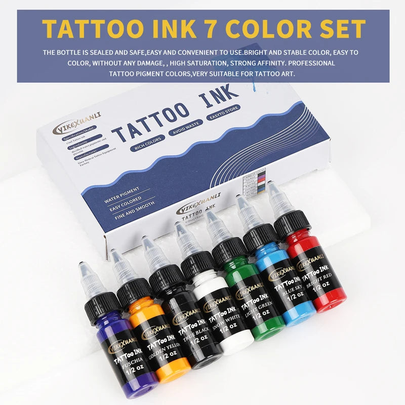 15ml 7colors Tattoo Ink Pigment with Box Body Art Tattoo Kits Professional Beauty Paints Makeup Tattoo Supplies Semi-permanent by Geo’s Online Store