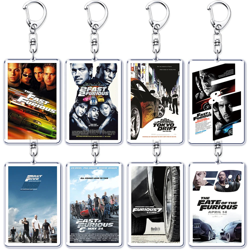 Classic Fast Furious Movie Cover Poster Keychain for Accessories Bag Pendant Sport Car Key Chain Ring Keyring Jewelry Fans Gift by Geo’s Online Store