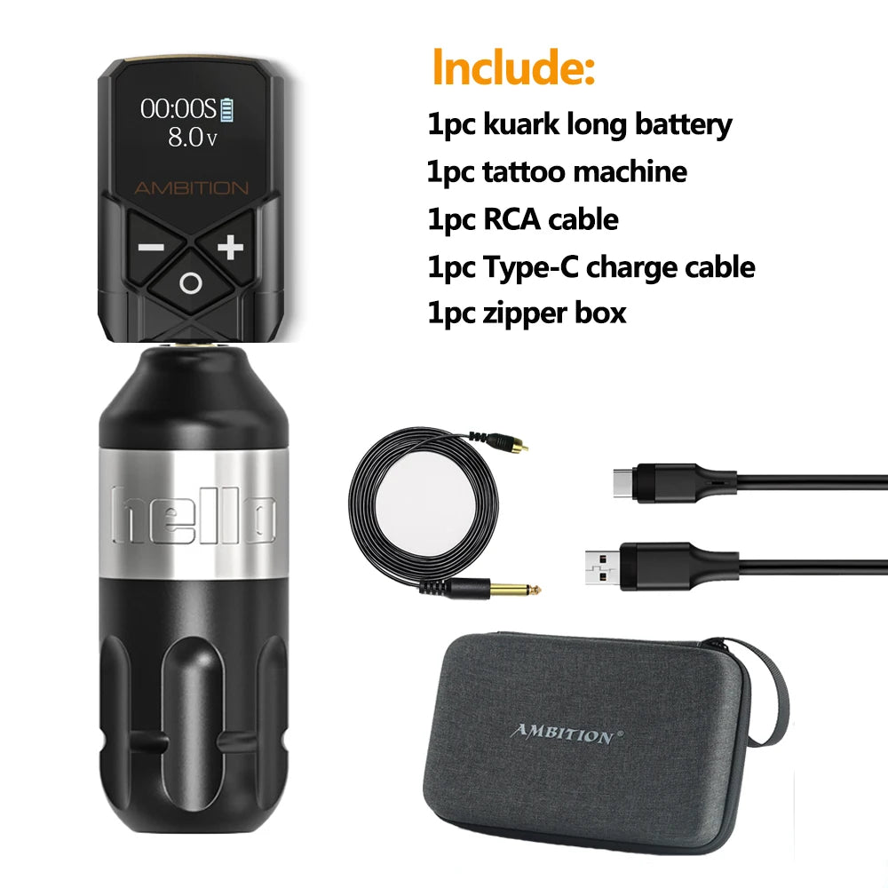 Ambition Tattoo Machine Rotary Pen Kit 2400mAh Wireless Kuark Power Supply Permanent Makeup Eyebrow Lip Tattoo Beginner Artister by Geo’s Online Store
