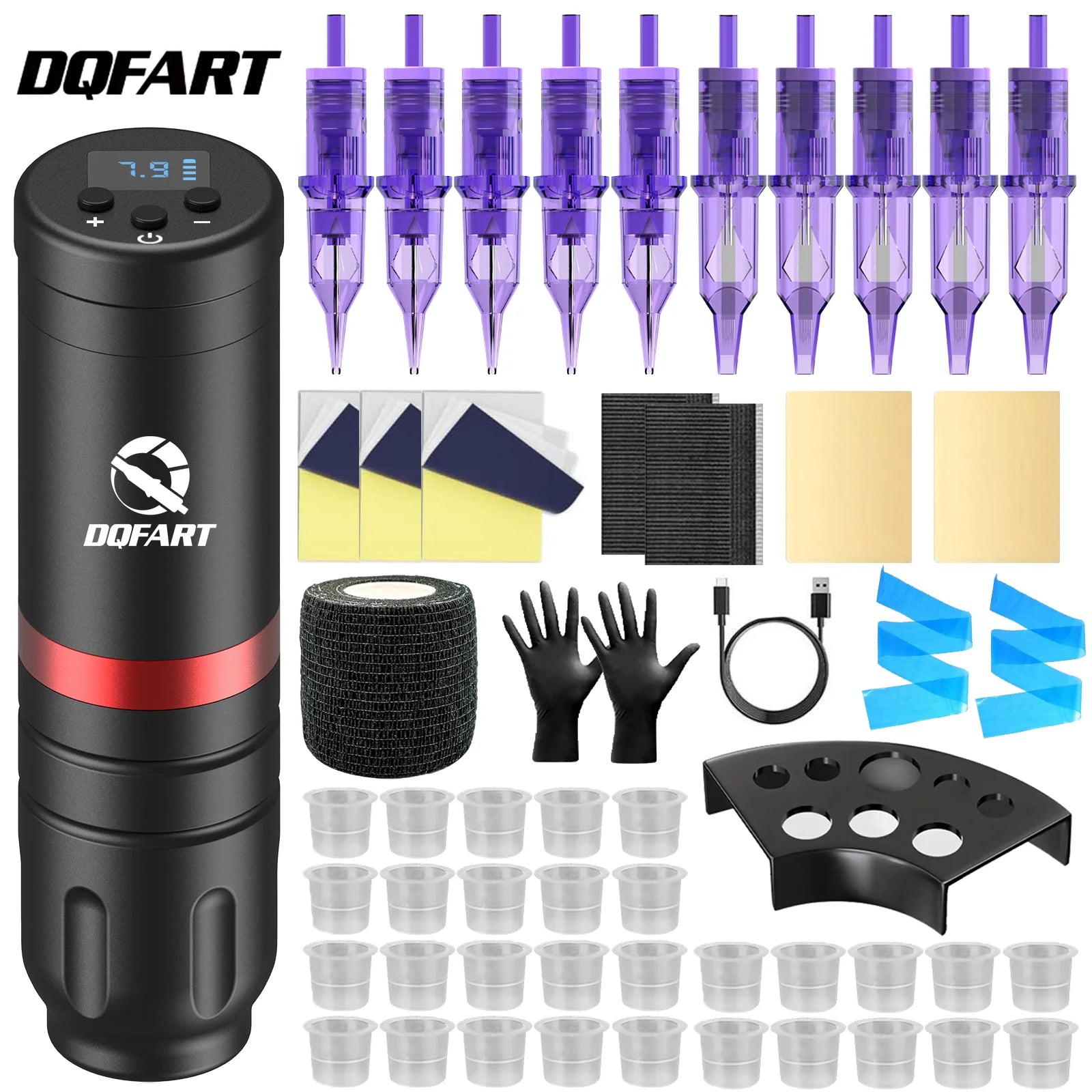 DQFART, professional tattoo machine kit 2025, wireless tattoo pen, rotary machine, ink cup, cartridge needle, brand new by Geo’s Online Store
