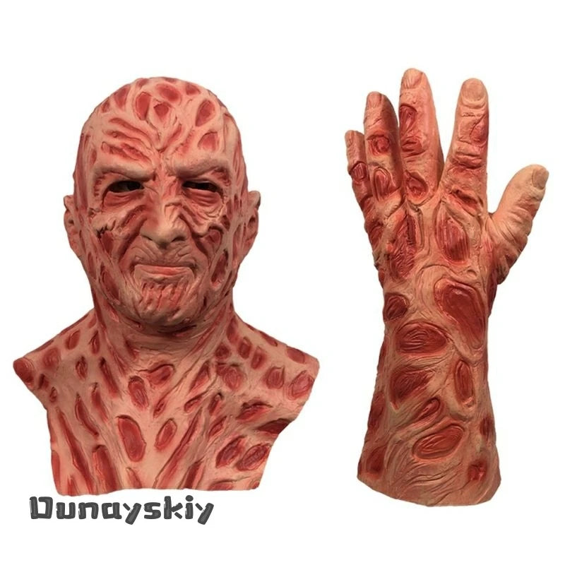 Yumekiri@3Pcs Freddy Krueger Costume Cospaly Costumes Halloween Killer Knitted Dress Hat Gloves Full Set Carnival Disguise by Geo’s Online Store