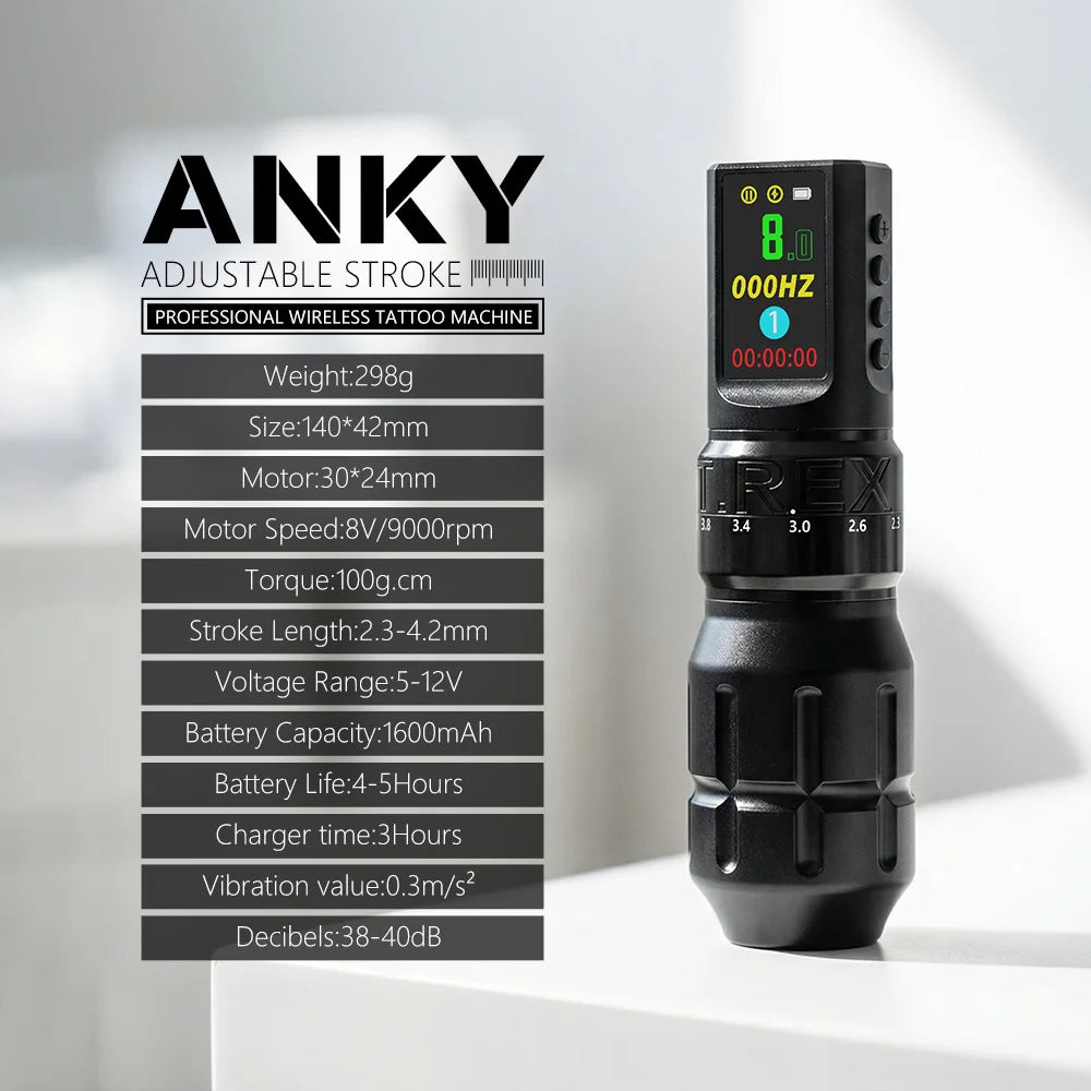 T-Rex Wireless Tattoo Machine Rotaty Pen Kit Adjustable Stroke Custom Motor 1800mAh LCD Screen Battery Makeup Pen For Tattoo Set by Geo’s Online Store