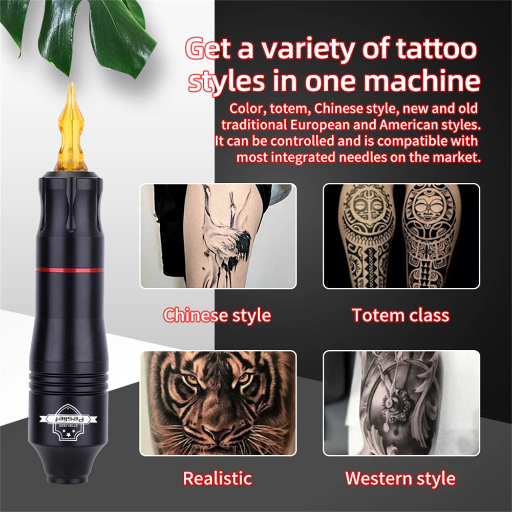New Wireless Tattoo Pen Machine Kits Rotary Tattoo Gun 1500mAh Battery Power Supply LED Digital Display with Mix Tattoo Needles by Geo’s Online Store