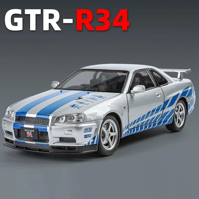 1:24 Scale Car Nissan Skyline GTR-R34 Alloy Vehicle Model Diecast Metal Fast＆Furious Collectible Childrens Birthday Toy Gifts by Geo’s Online Store