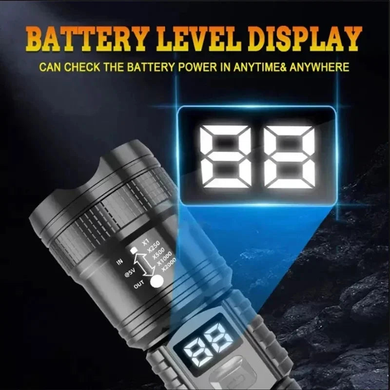100000LM Super Bright Flashlight Rechargeable LED Torch Long Range Tactical Lamp for Outdoor Waterproof Camping Fishing Lantern by Geo’s Online Store