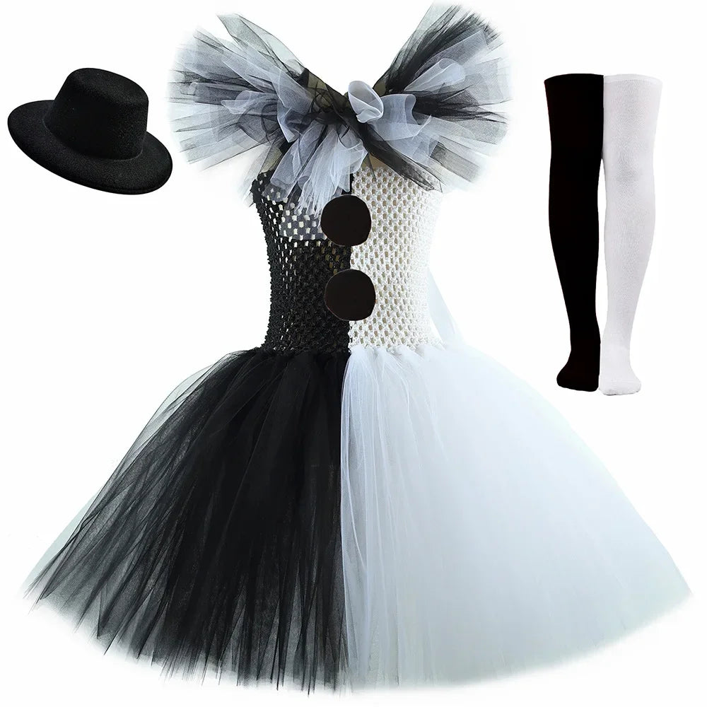 Terrifier Art The Clown Costume Girl Black White Fancy Tutu Dress Horror Joker Dress for Kids Halloween Carnival Party Costumes by Geo’s Online Store