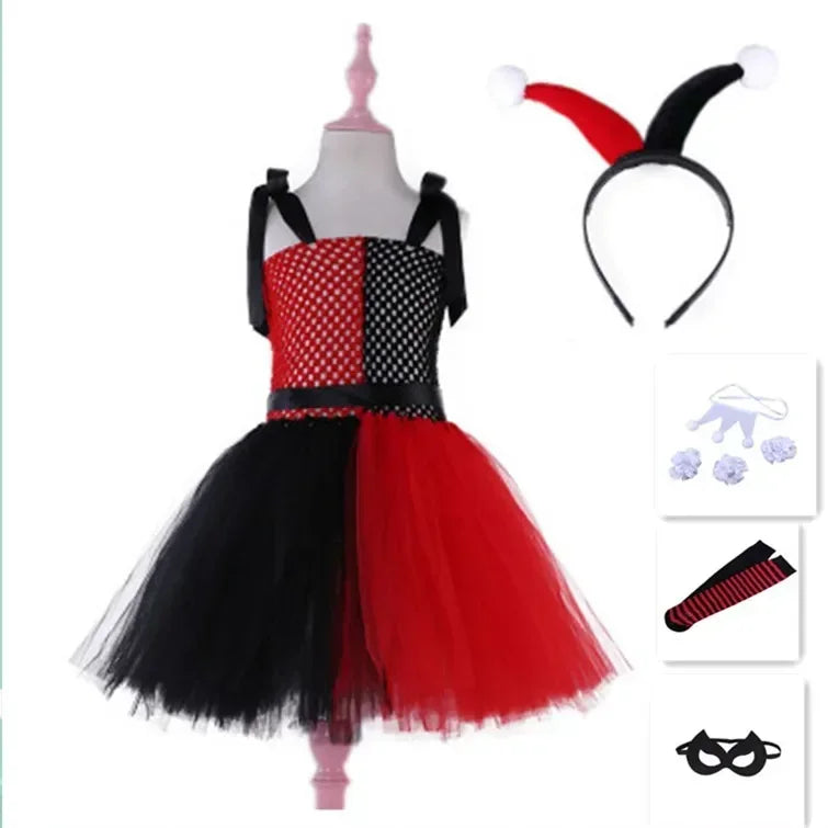 Harley Joker Tutu Dress Costume for Carnival Party Fancy Tutu Dress Girls Scary Striped Killer Clown Terrifier Costumes Set by Geo’s Online Store