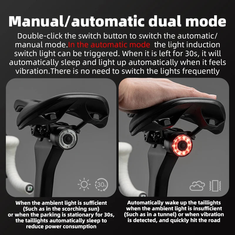 ROCKBROS Bicycle Tail Light Smart Brake Sensing Rear Bike Light Aluminum Waterproof Type-C MTB Road Warning Cycling Taillight by Geo’s Online Store