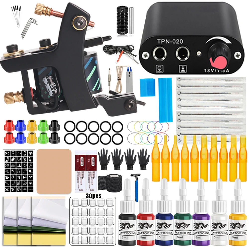 Coils Tattoo Machines Kit Cheap Beginner Tattoo Kit with Power Supply Tattoo Needles Body Arts Supplies for Liner Shader Machine by Geo’s Online Store