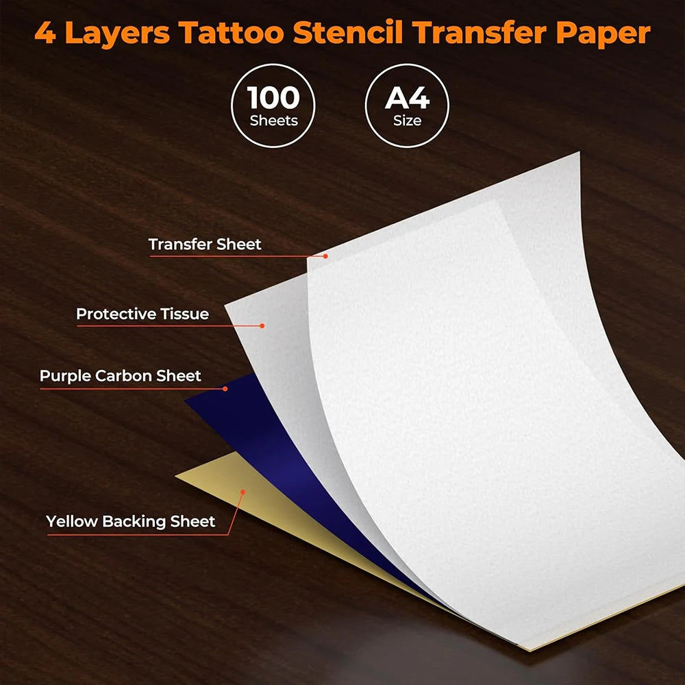 10/100Pcs Tattoo Transfer Paper Tattoo Stencil Paper A4 Size 4 Layers DIY Tattoo Tracing Paper Tattoo Kit Tattoo Supplies by Geo’s Online Store