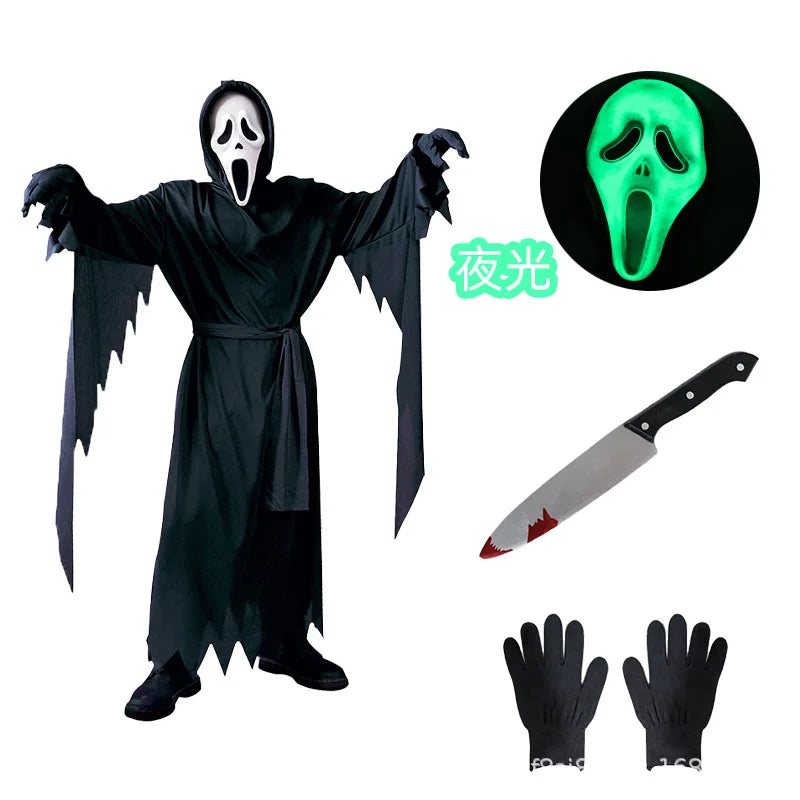 Scream Ghostface Cosplay Costume Horror Movie Mask Robe Outfit Adult Halloween Carnival Party Fancy Dress Role Play Suit by Geo’s Online Store