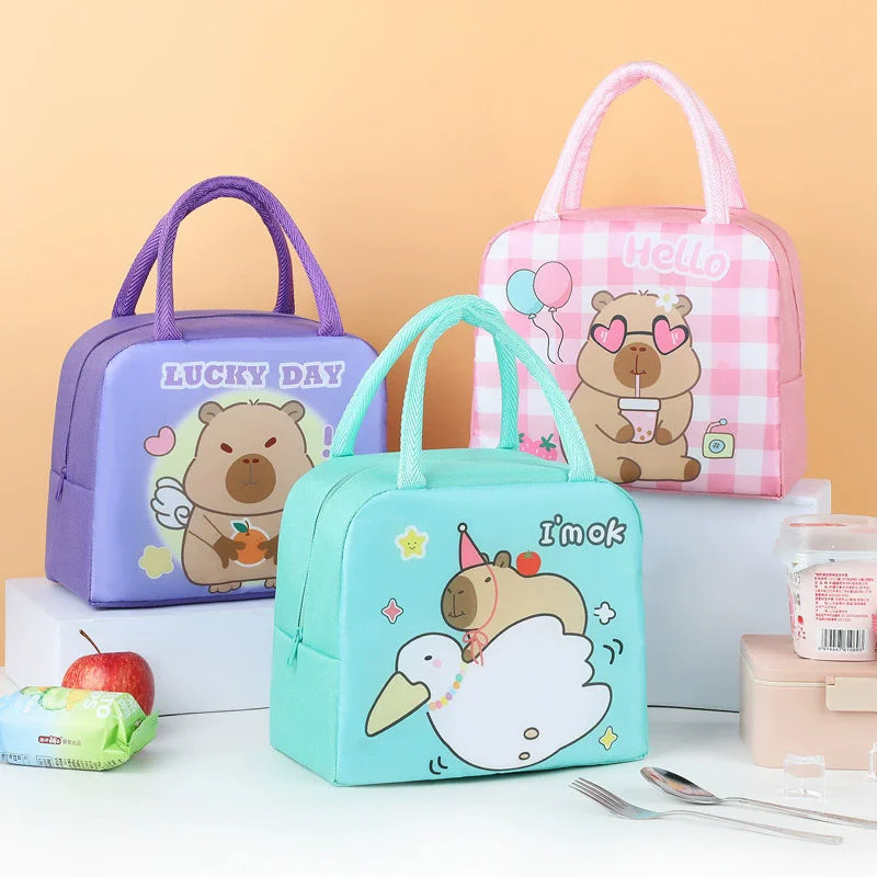 Cartoon Capybara Lunch Bag Insulated Food Container, Portable Thermal Bento Box Bag for School, Eco-Friendly Meal Tote for Kids by Geo’s Online Store