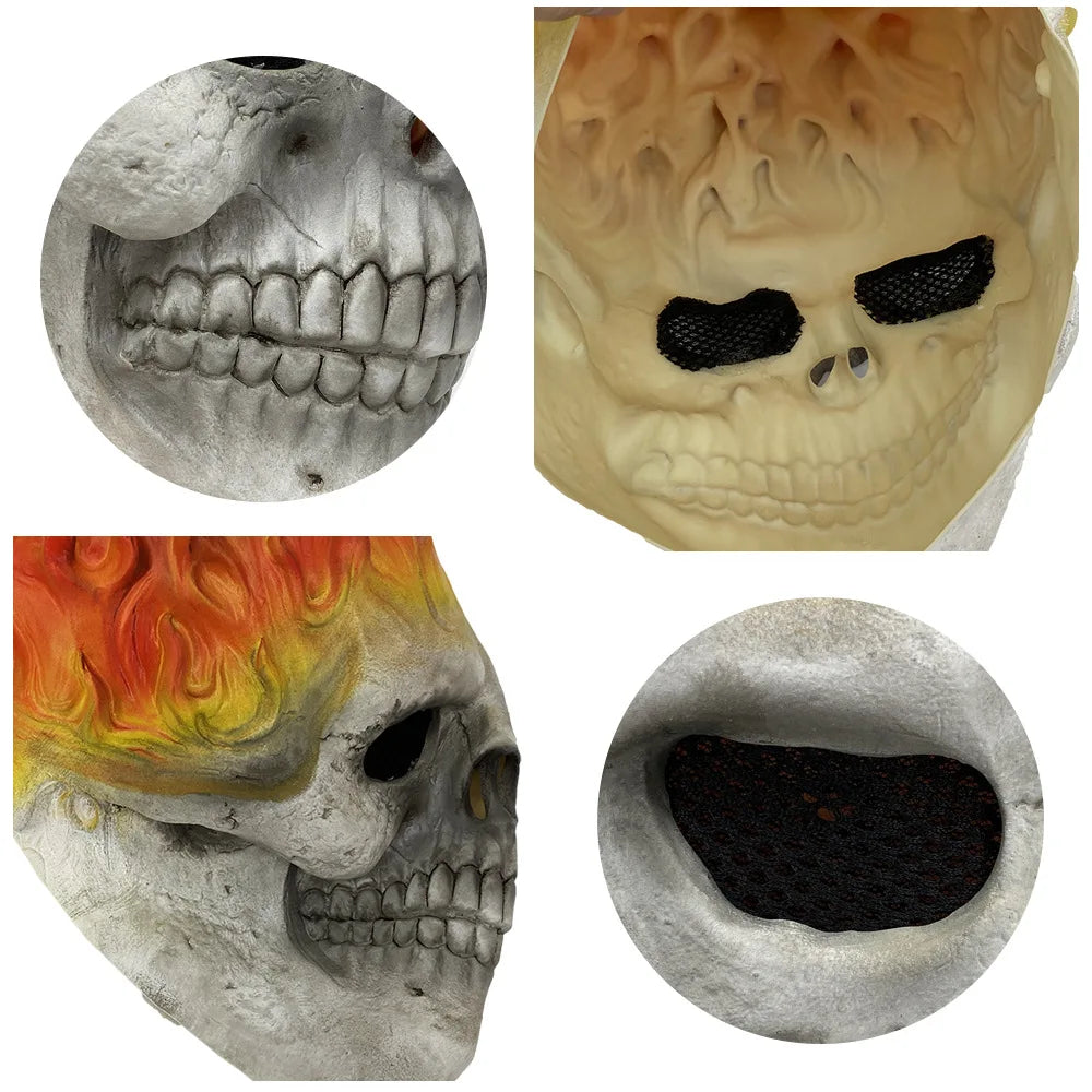 Red and Blue Flame Skull Mask Mask Cosplay Costume Horror Ghost Full Face Latex Bulex Cos Prop Halloween Ghost Rider Props by Geo’s Online Store