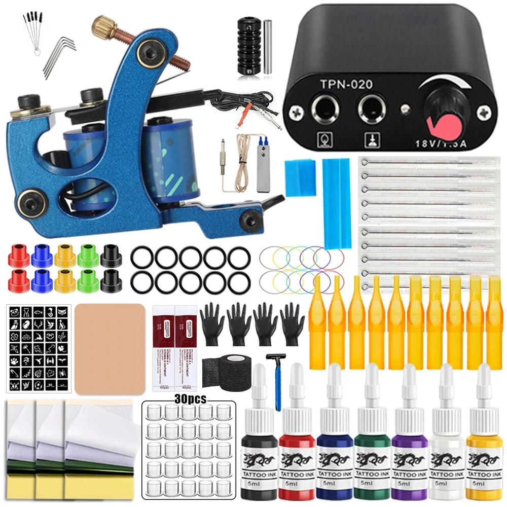 Coils Tattoo Machines Kit Cheap Beginner Tattoo Kit with Power Supply Tattoo Needles Body Arts Supplies for Liner Shader Machine by Geo’s Online Store