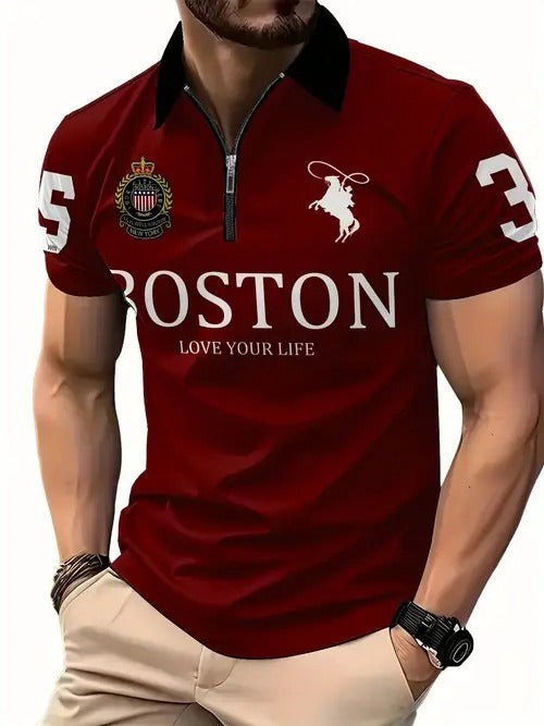 Men's 3D Digital Print Zip-Up Polo Shirt by Geo’s Online Store