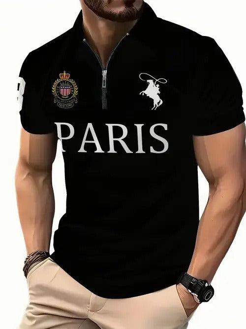 Men's 3D Digital Print Zip-Up Polo Shirt by Geo’s Online Store