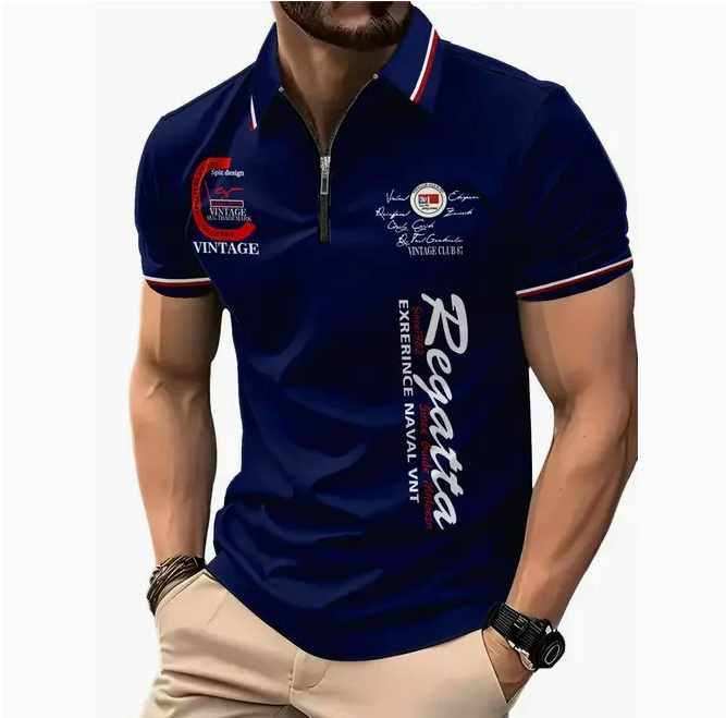 Men's 3D Digital Print Zip-Up Polo Shirt by Geo’s Online Store